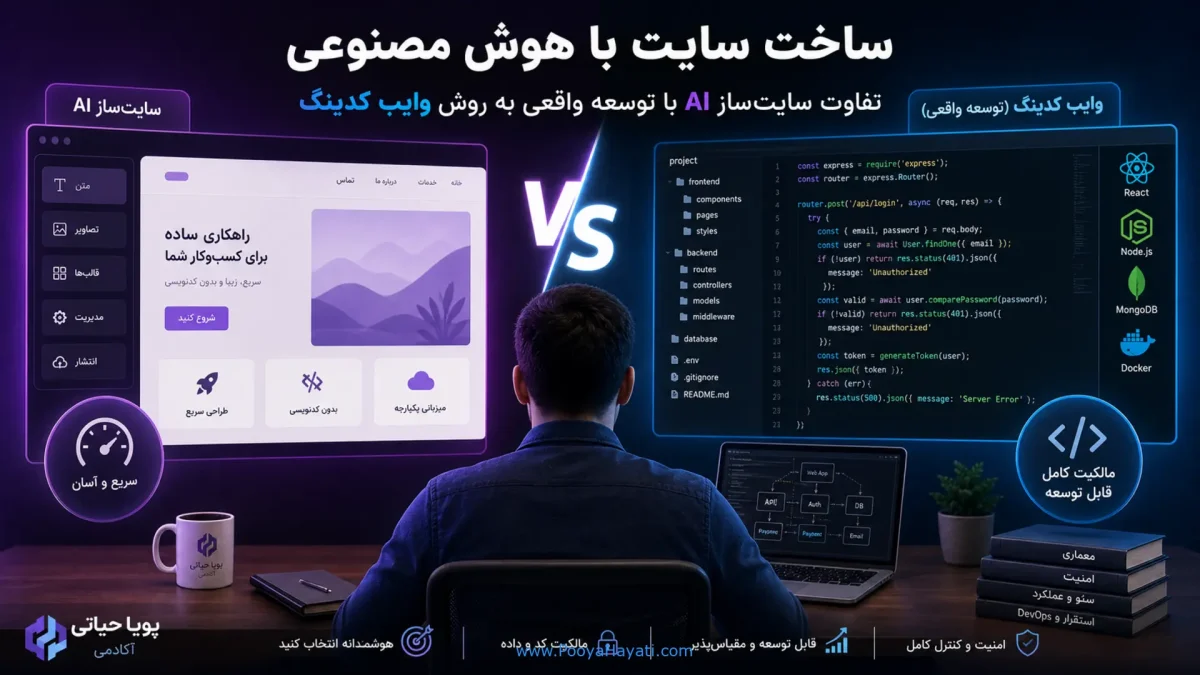 ساخت سایت با هوش مصنوعی؛ تفاوت سایت‌ساز AI با توسعه واقعی به روش وایب کدینگ